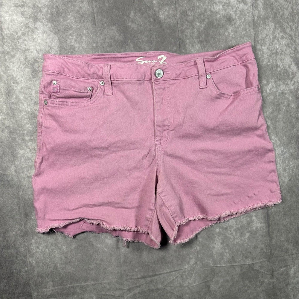 Seven7 Womens Pink Weekend Denim Shorts 14‎ Raw Hem Stretch Cotton Y2K Summer